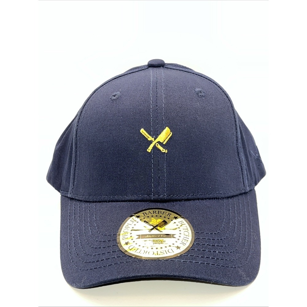 Distorted People Barber & Butcher Blades Adjustable Strap Navy Blue Cap NWT